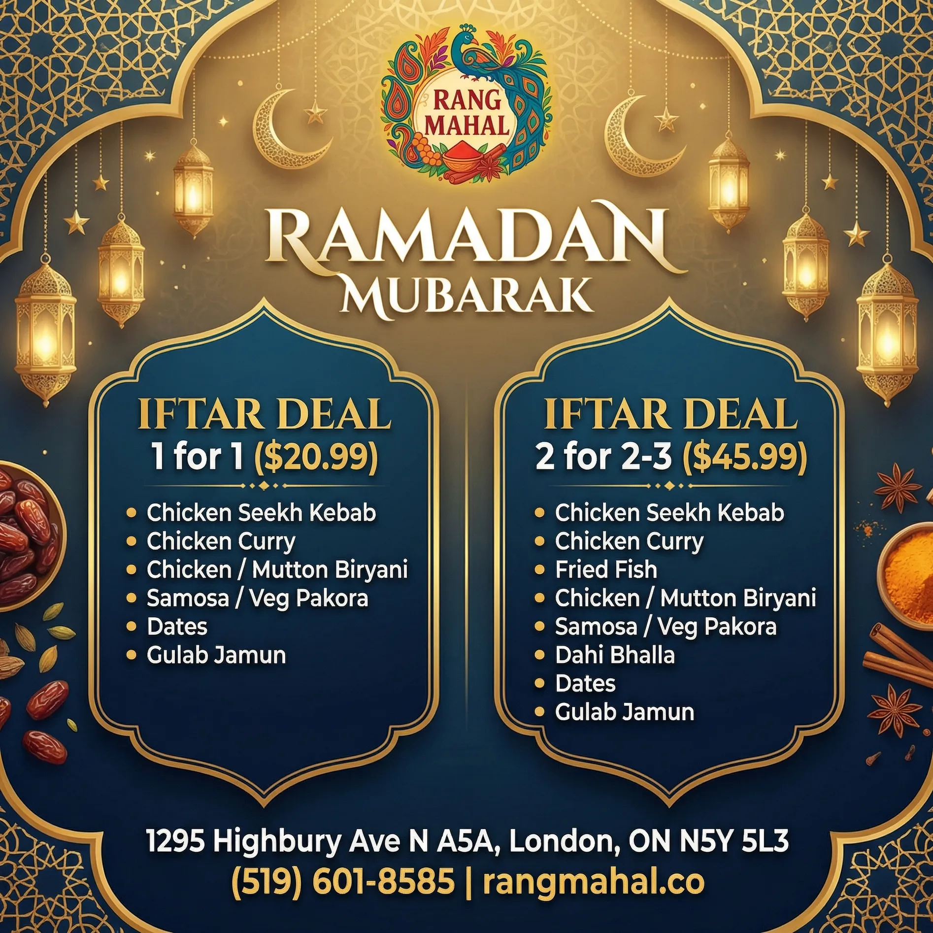 Rang Mahal Special Offer - Order Indian Food Online London Ontario Highbury Ave